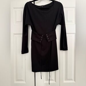 Dynamite Black Long Sleeve Dress with Corset Detail